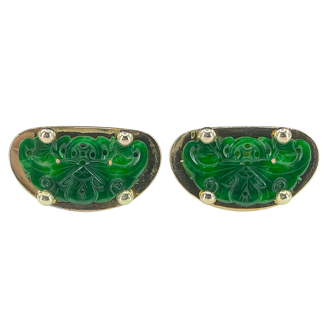 GIA Type A Jade Cufflinks in 14K Gold