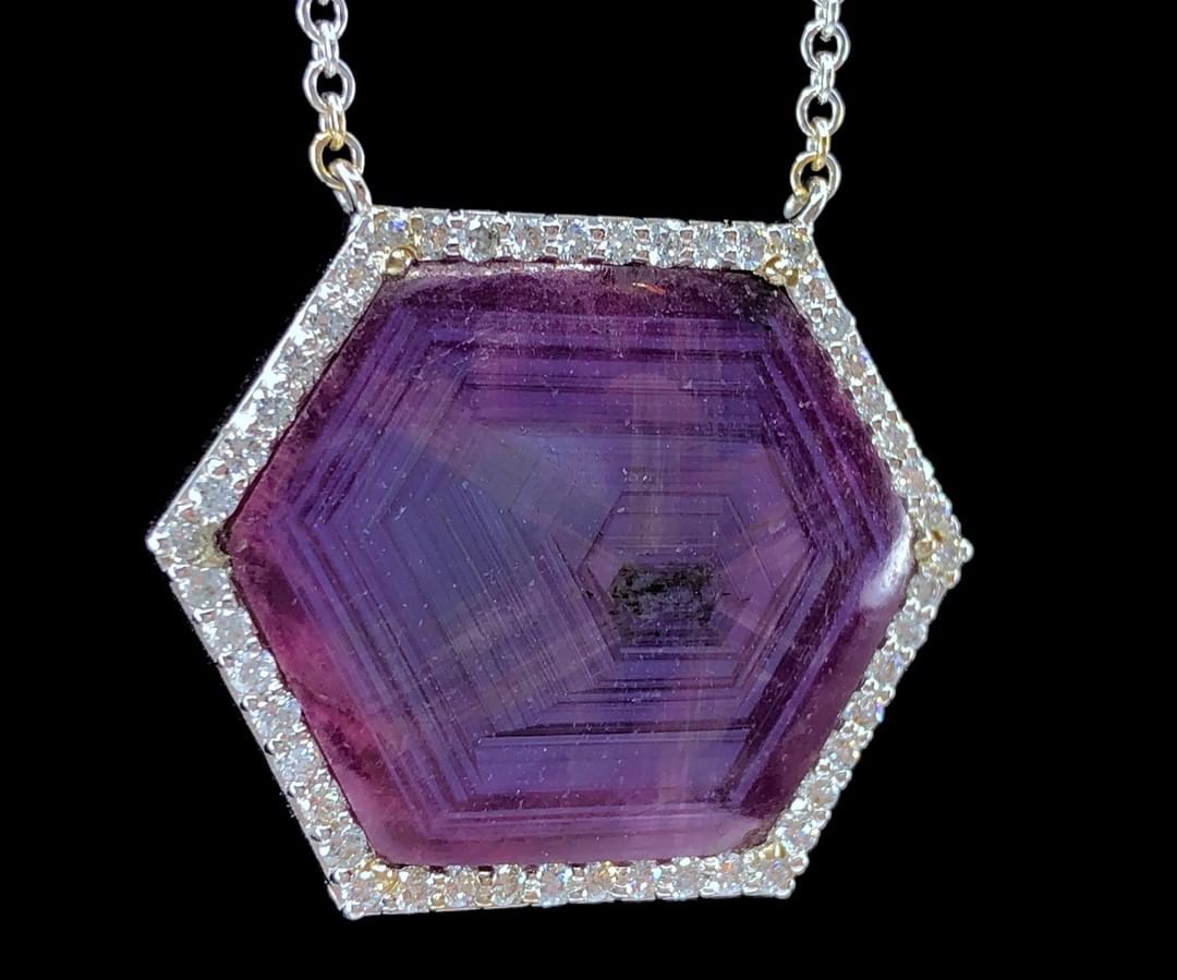 GIA 14.95 ct. Natural Trapiche Ruby & Diamond Necklace in 18K White Gold