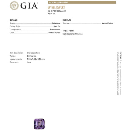 GIA 2.82 ct. Pinkish Purple Spinel & Half Moon Cut Diamond Ring in Platinum