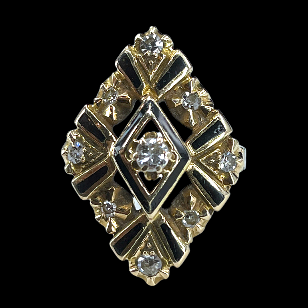 Victorian Era Diamond Mourning Ring in 14K Gold