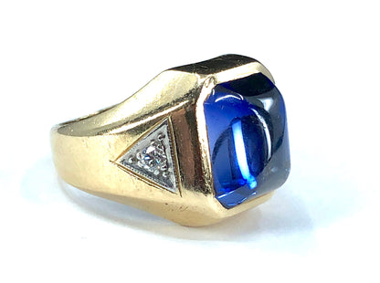 Lab Created Sugarloaf Sapphire and Diamond Ring in 14K Gold