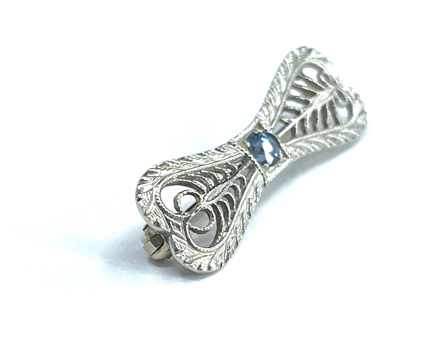 Edwardian Era Antique Sapphire Brooch in 14K White Gold