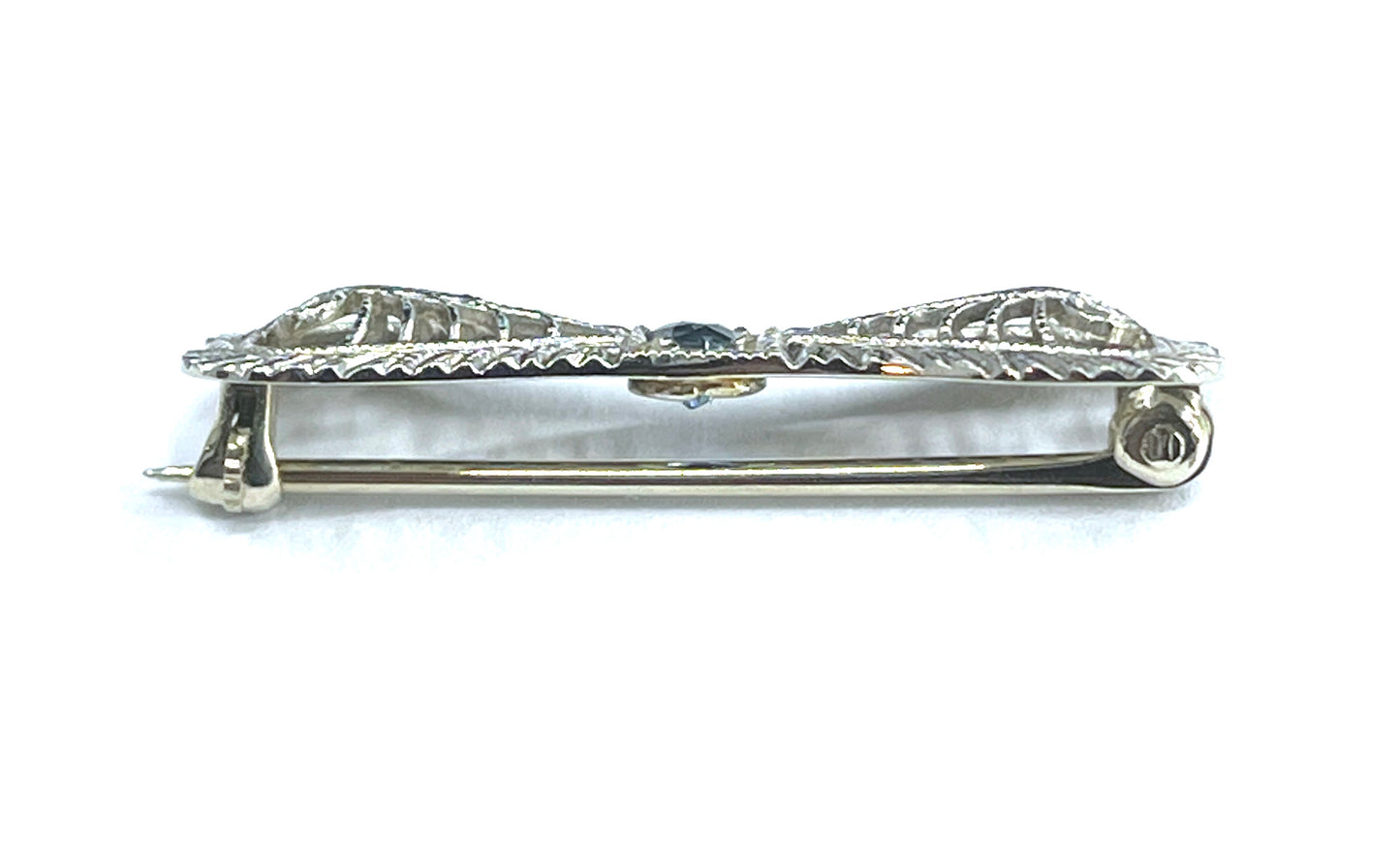 Edwardian Era Antique Sapphire Brooch in 14K White Gold