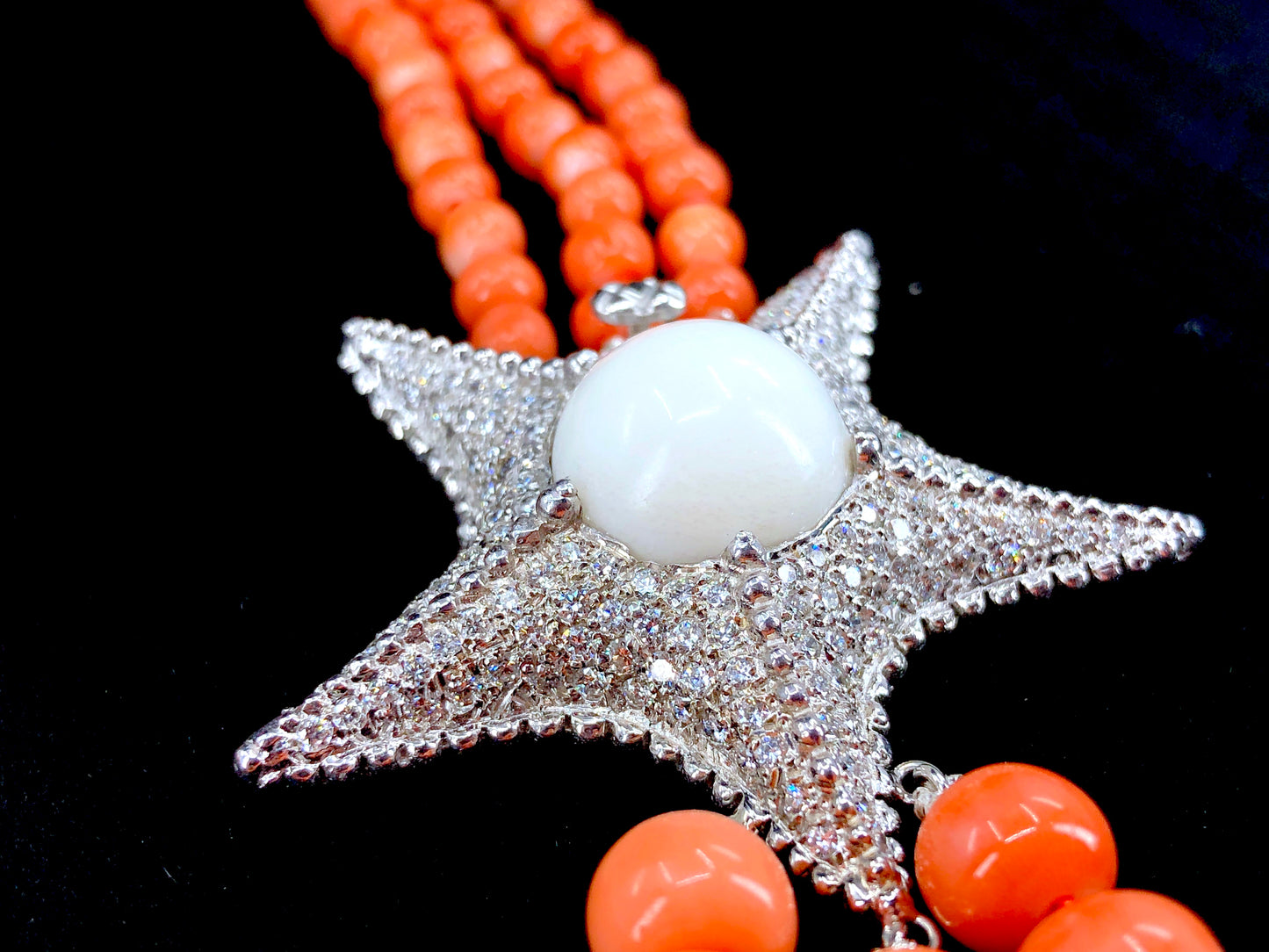 GIA 17.71 ct. Natural Tridacna Pearl, Precious Coral & 3.00 ctw. Diamond Starfish Necklace