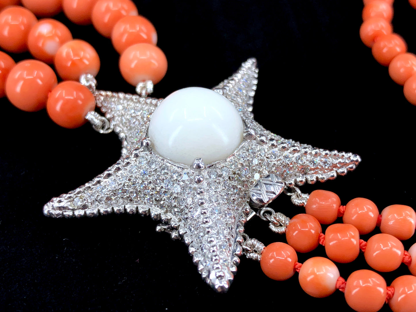 GIA 17.71 ct. Natural Tridacna Pearl, Precious Coral & 3.00 ctw. Diamond Starfish Necklace