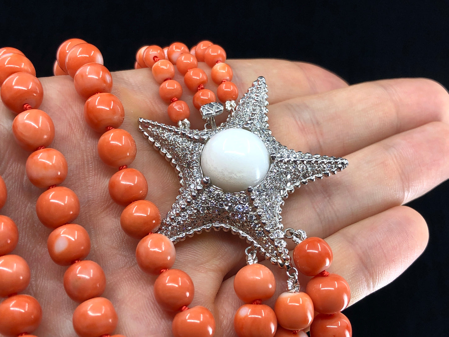 GIA 17.71 ct. Natural Tridacna Pearl, Precious Coral & 3.00 ctw. Diamond Starfish Necklace