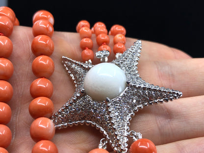 GIA 17.71 ct. Natural Tridacna Pearl, Precious Coral & 3.00 ctw. Diamond Starfish Necklace