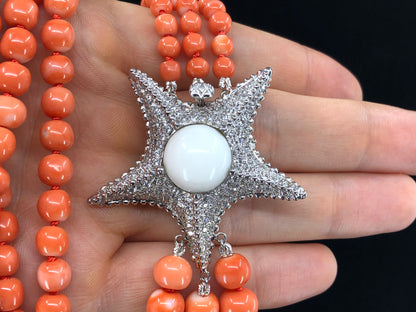 GIA 17.71 ct. Natural Tridacna Pearl, Precious Coral & 3.00 ctw. Diamond Starfish Necklace