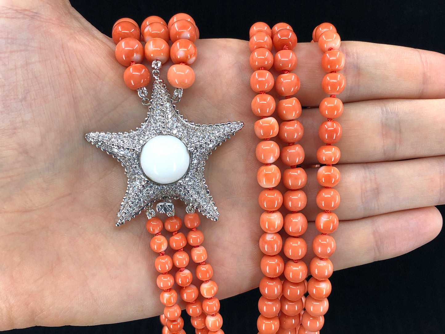 GIA 17.71 ct. Natural Tridacna Pearl, Precious Coral & 3.00 ctw. Diamond Starfish Necklace