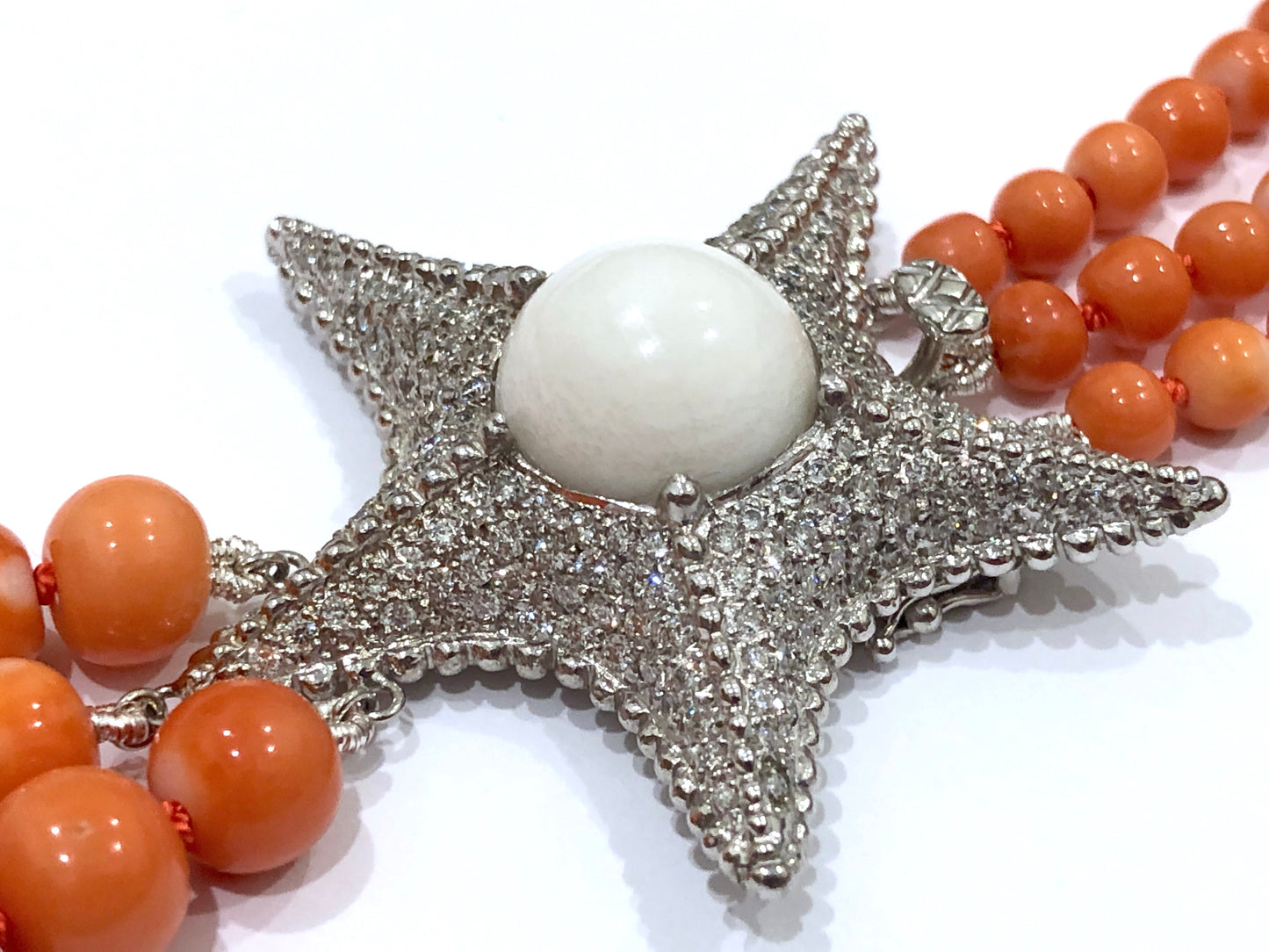 GIA 17.71 ct. Natural Tridacna Pearl, Precious Coral & 3.00 ctw. Diamond Starfish Necklace