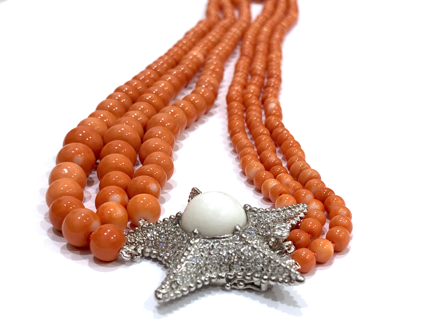 GIA 17.71 ct. Natural Tridacna Pearl, Precious Coral & 3.00 ctw. Diamond Starfish Necklace