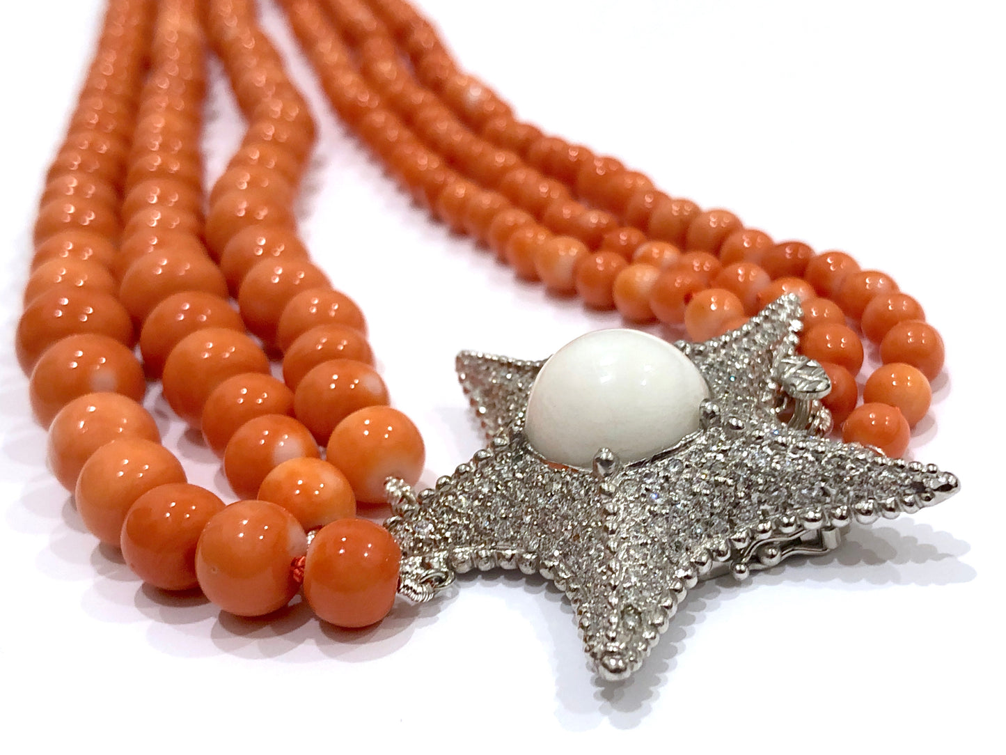 GIA 17.71 ct. Natural Tridacna Pearl, Precious Coral & 3.00 ctw. Diamond Starfish Necklace