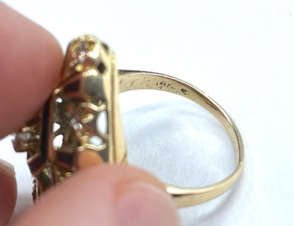Victorian Era Diamond Mourning Ring in 14K Gold