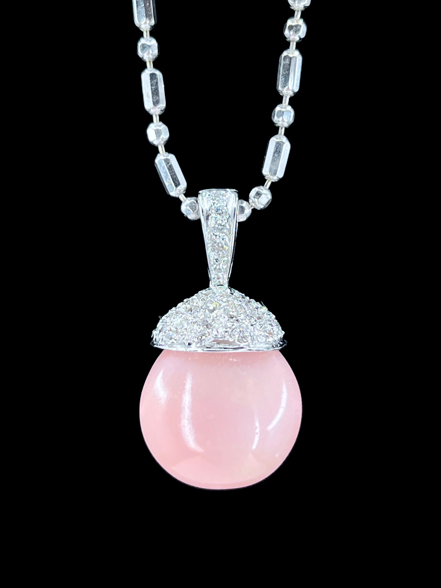 GIA 17.54 ct. Natural Pink Conch Pearl & Diamond Necklace in 18K White Gold