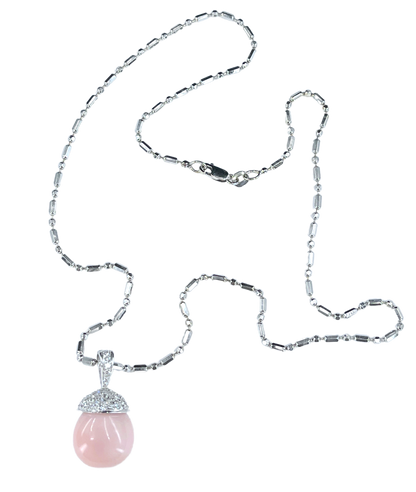 GIA 17.54 ct. Natural Pink Conch Pearl & Diamond Necklace in 18K White Gold