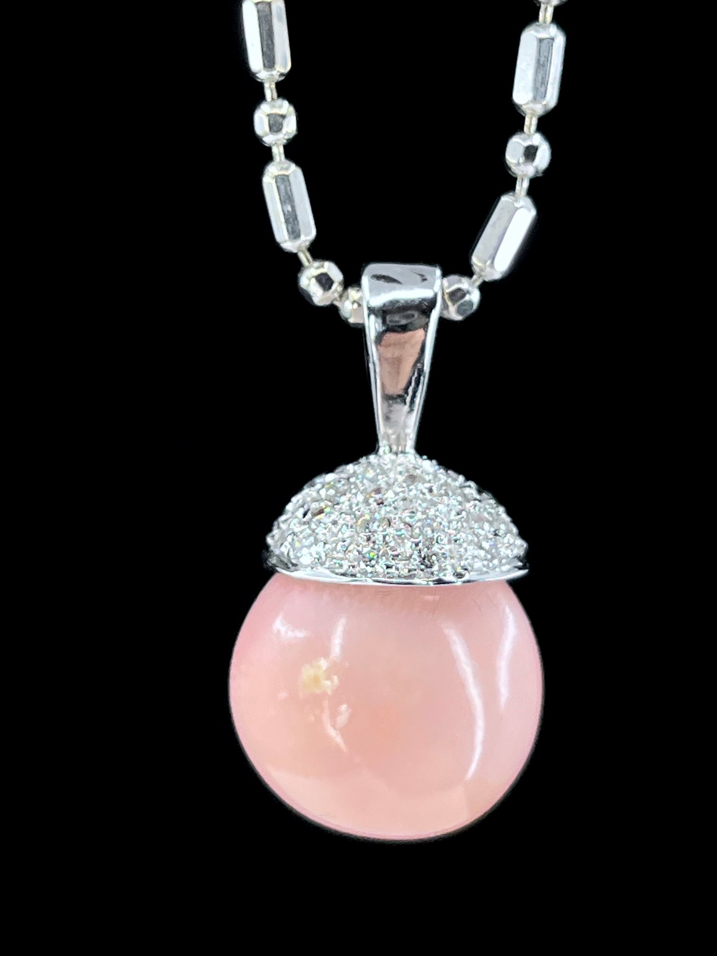 GIA 17.54 ct. Natural Pink Conch Pearl & Diamond Necklace in 18K White Gold