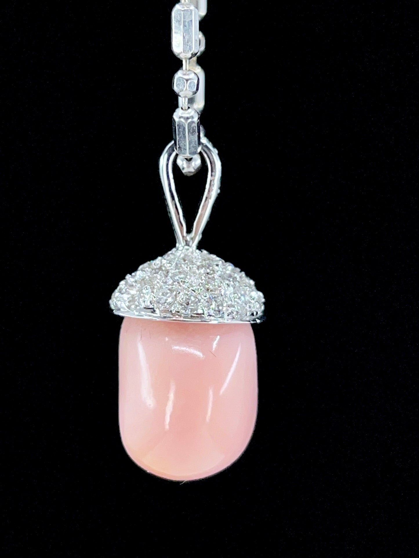 GIA 17.54 ct. Natural Pink Conch Pearl & Diamond Necklace in 18K White Gold