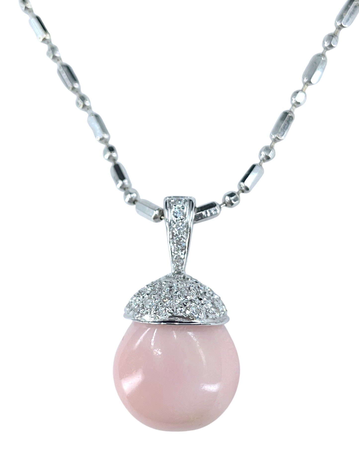 GIA 17.54 ct. Natural Pink Conch Pearl & Diamond Necklace in 18K White Gold