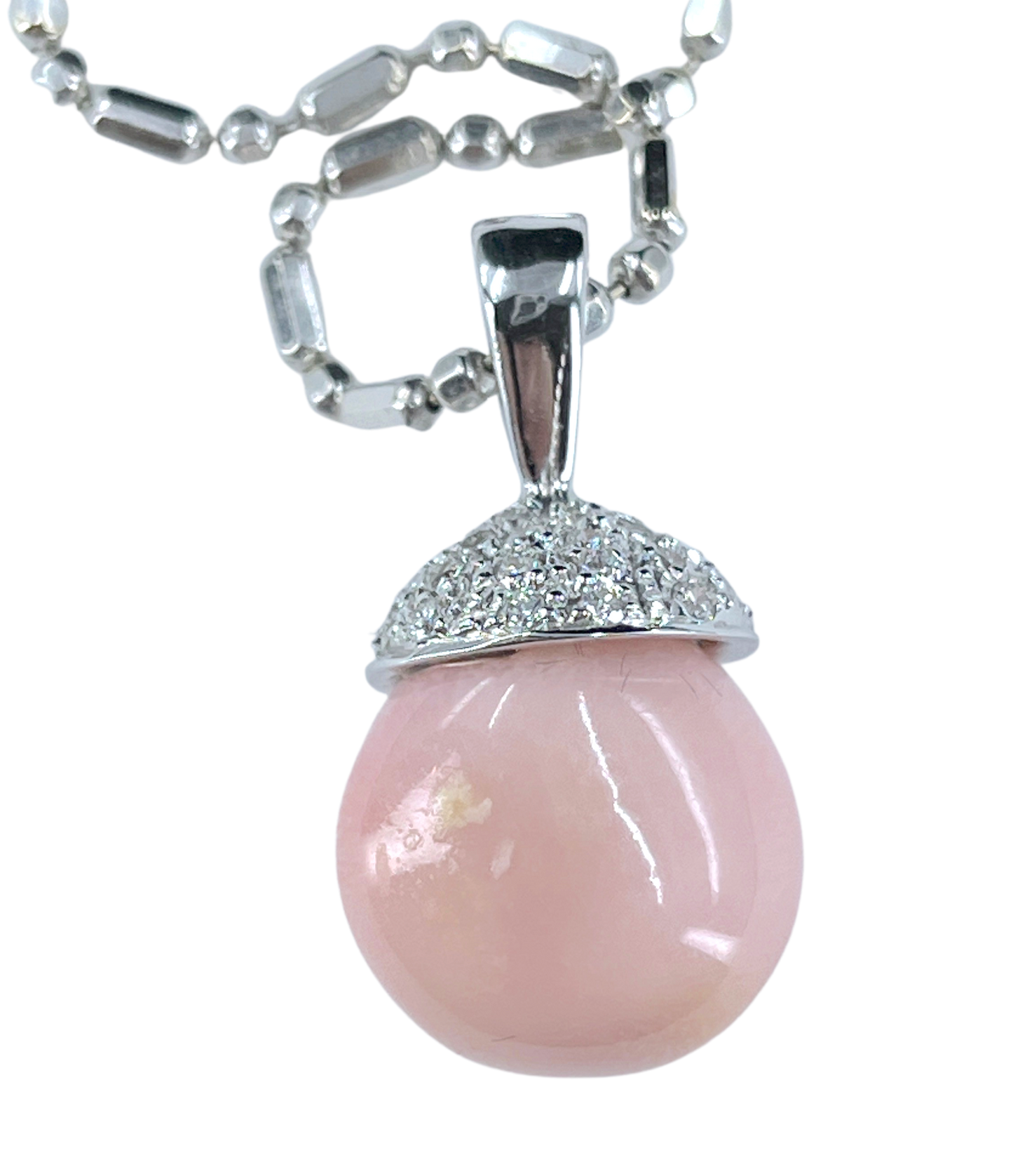 GIA 17.54 ct. Natural Pink Conch Pearl & Diamond Necklace in 18K White Gold