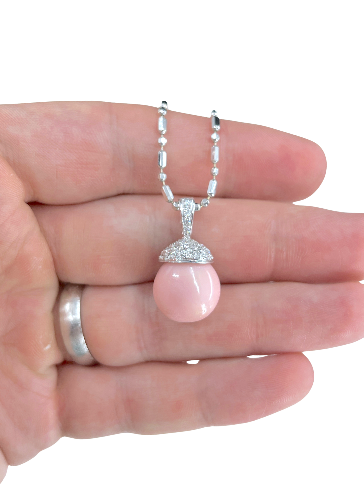 GIA 17.54 ct. Natural Pink Conch Pearl & Diamond Necklace in 18K White Gold