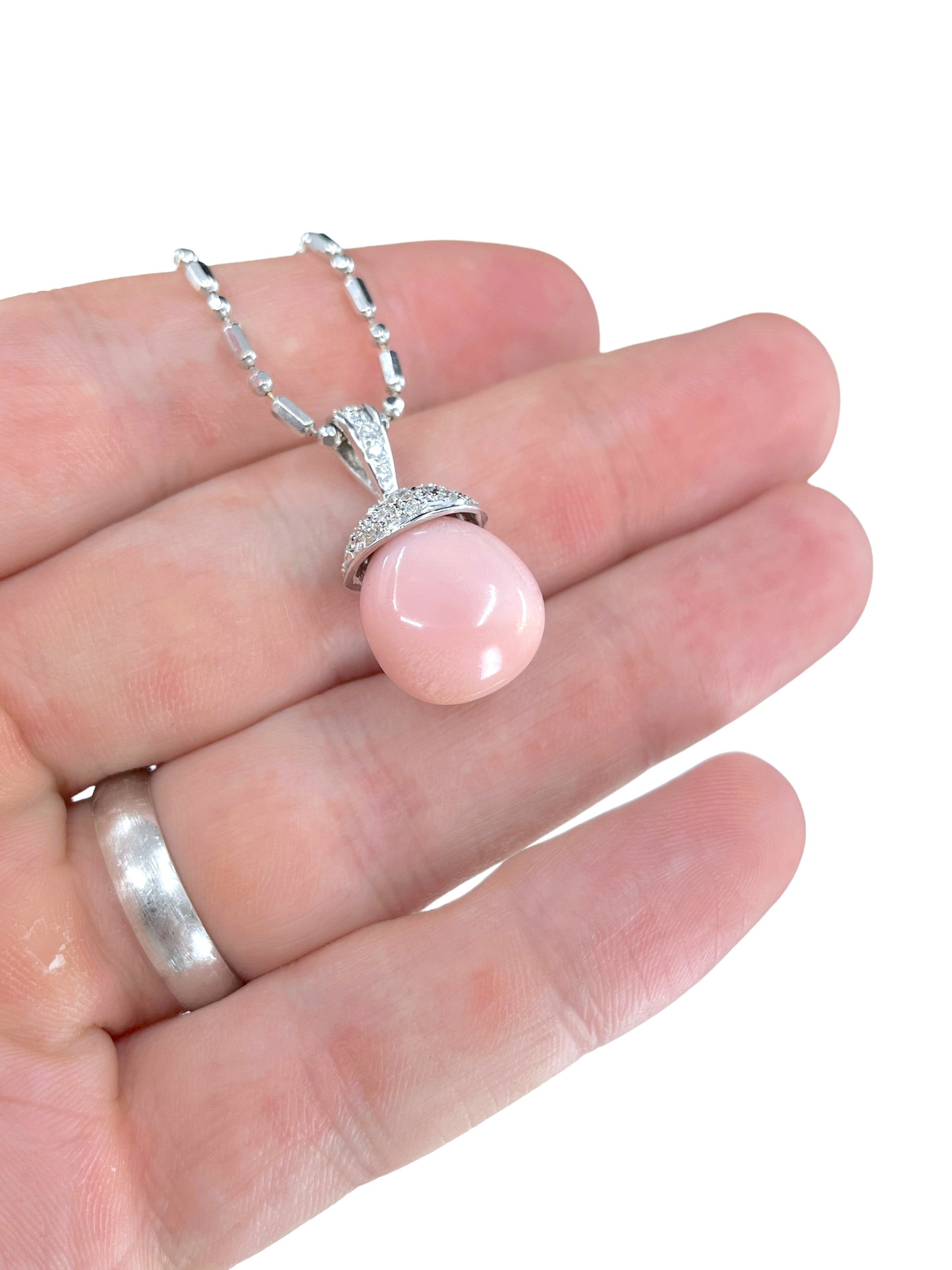 GIA 17.54 ct. Natural Pink Conch Pearl & Diamond Necklace in 18K White Gold