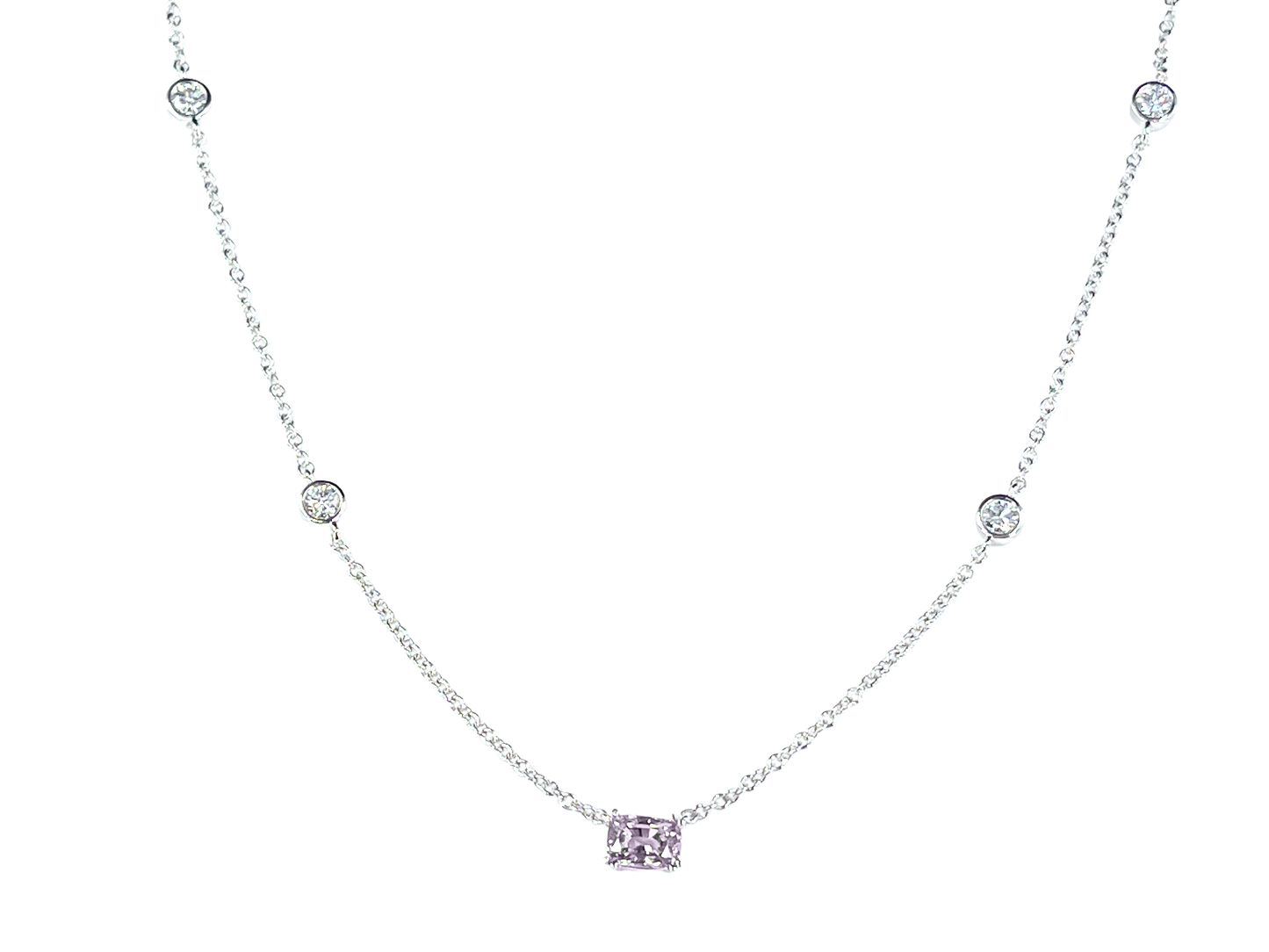 GIA 1.27 ct. Natural Alexandrite & Diamond Station Necklace in Platinum