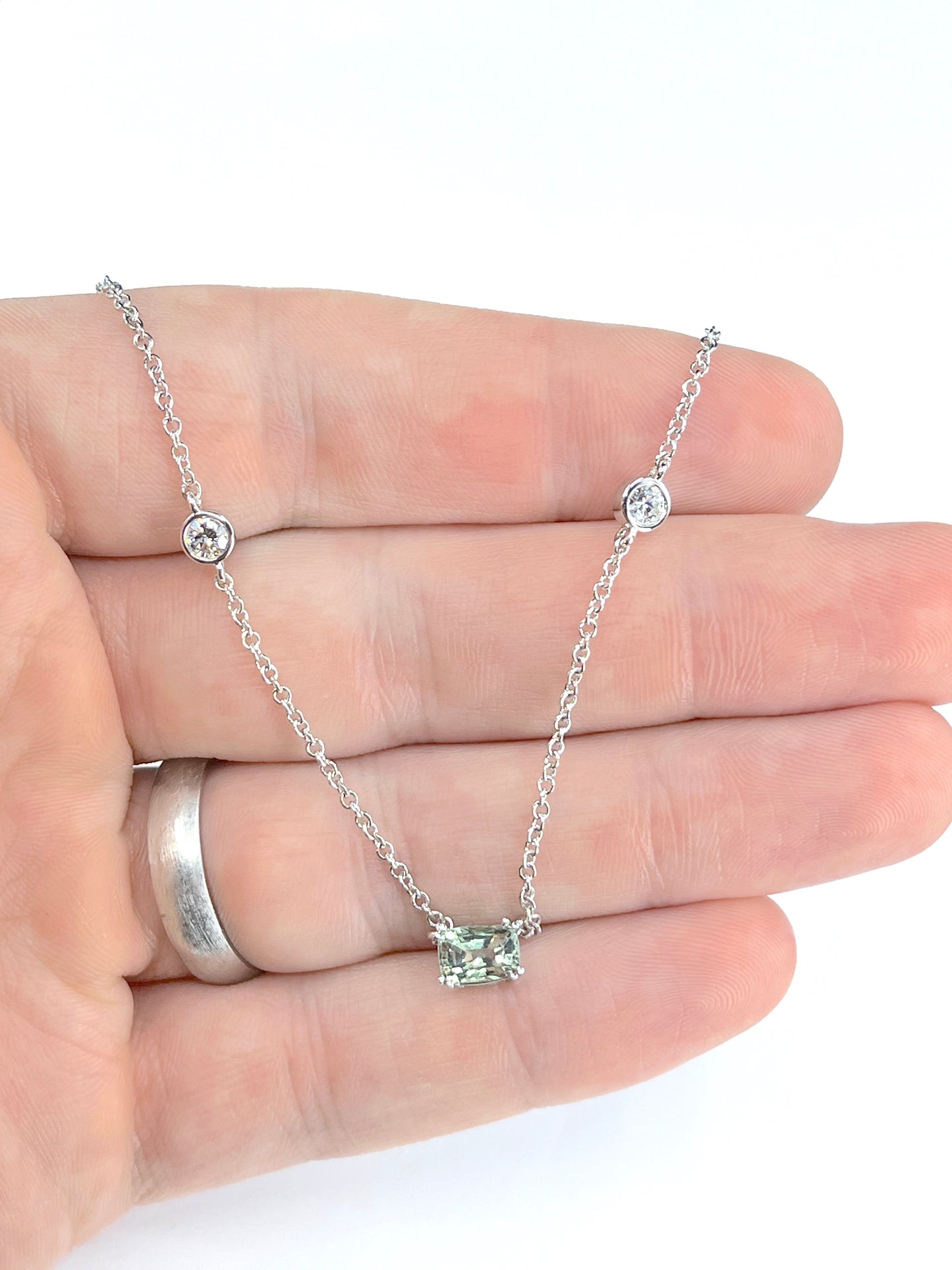 GIA 1.27 ct. Natural Alexandrite & Diamond Station Necklace in Platinum