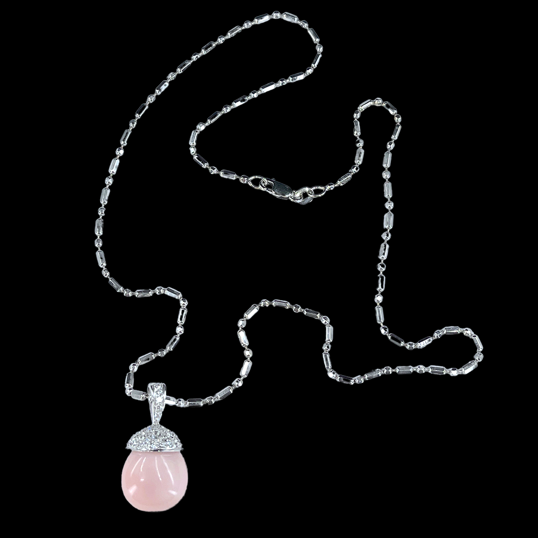 GIA 17.54 ct. Natural Pink Conch Pearl & Diamond Necklace in 18K White Gold