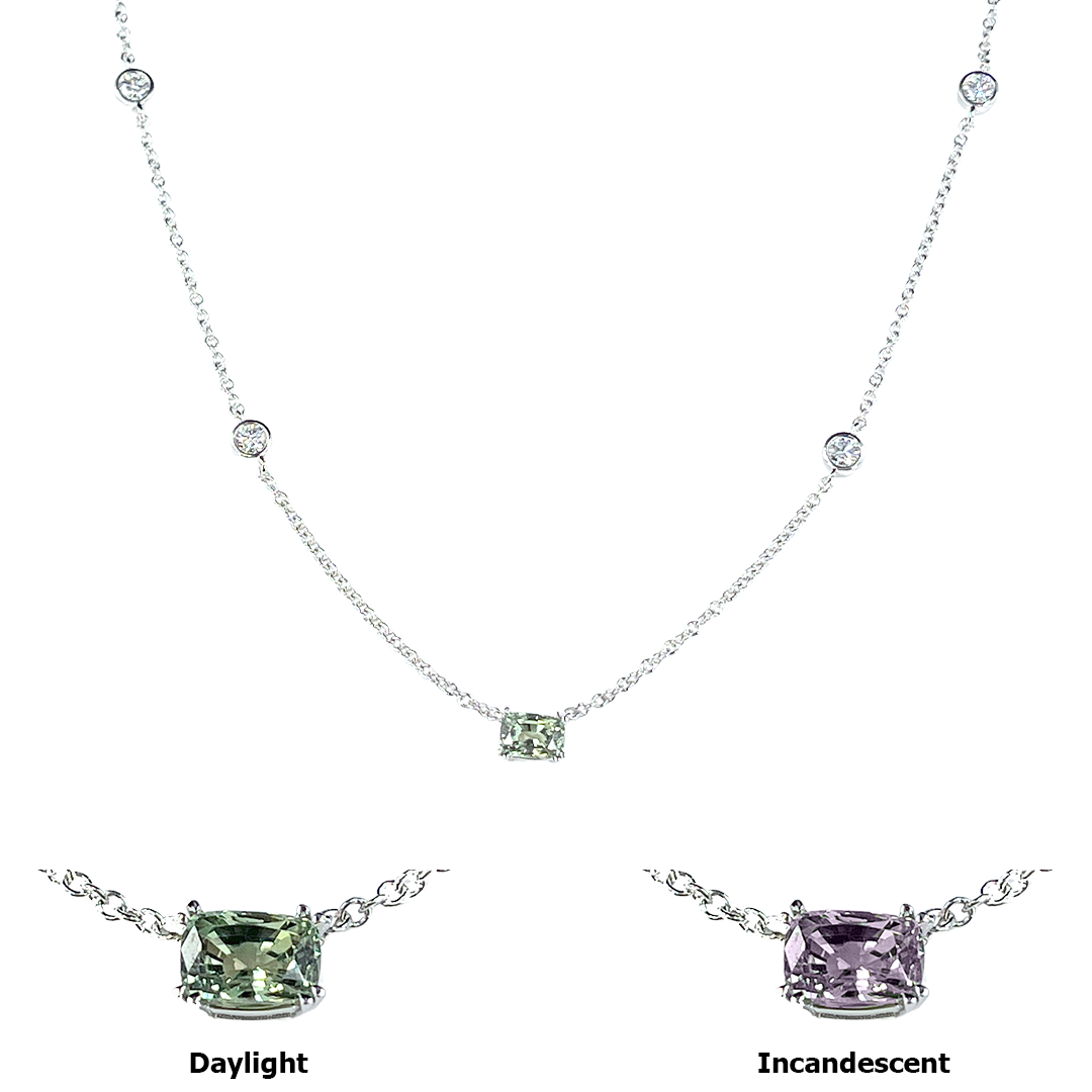 GIA 1.27 ct. Natural Alexandrite & Diamond Station Necklace in Platinum