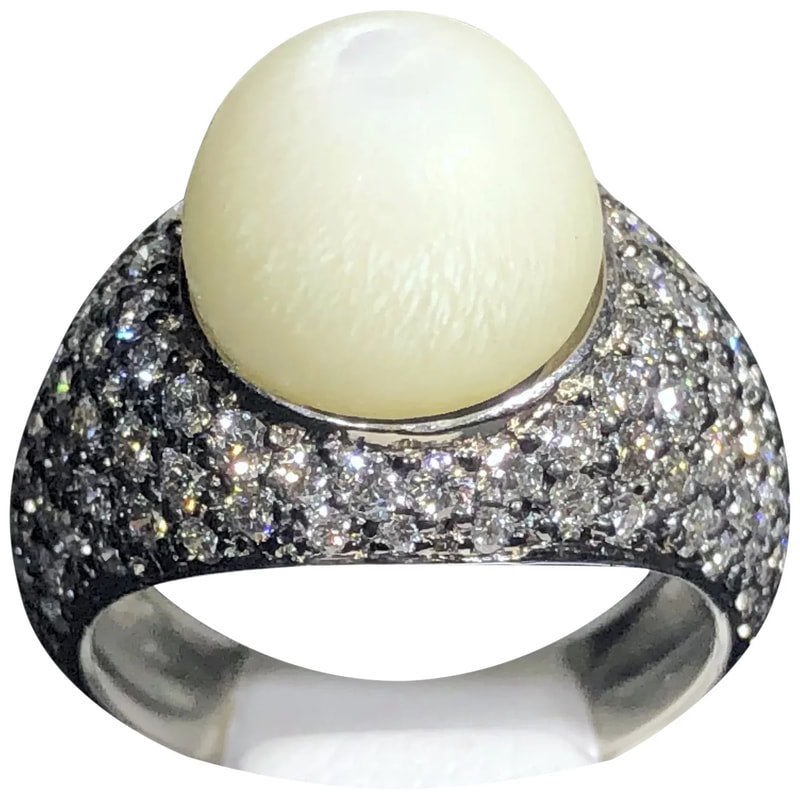 GIA 8.64 ct. Natural "Eyeball" Tridacna Pearl & Diamond Ring in Platinum