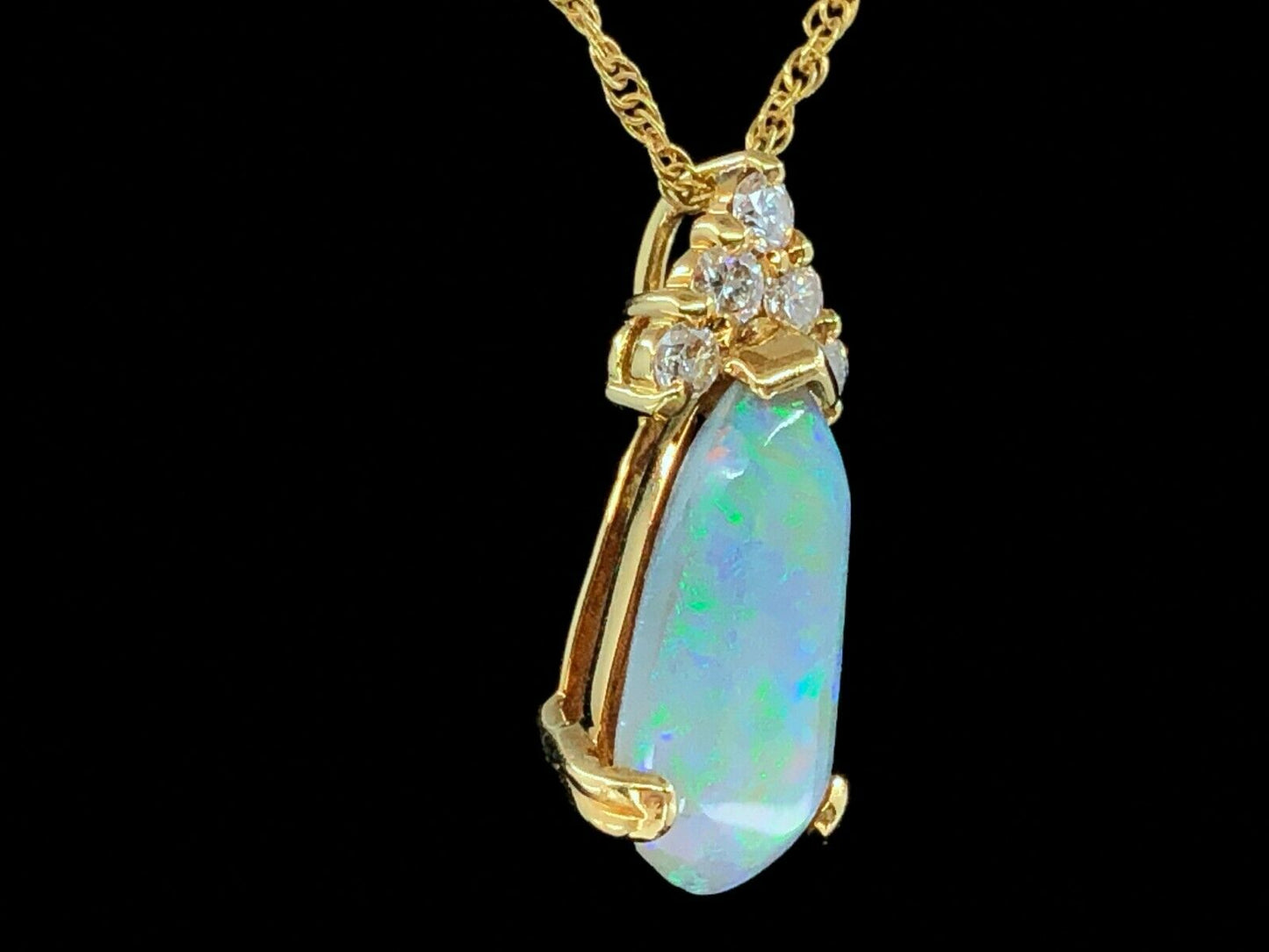 Vintage Precious Opal & Diamond Pendant Necklace in 18K Gold