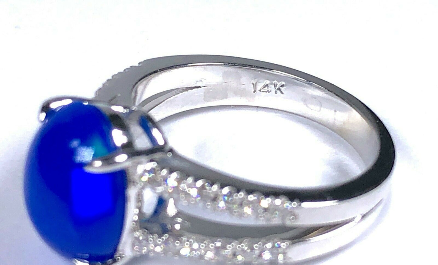 GIA 2.13 ct. Vivid Blue Opal & Diamond Ring in 14K White Gold