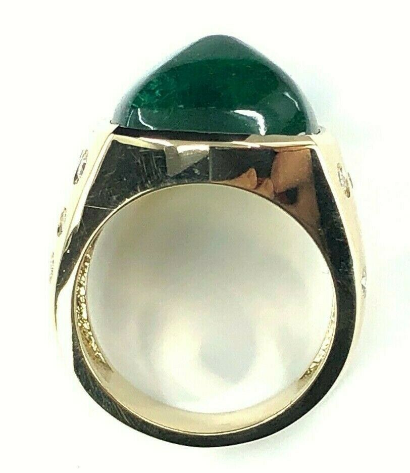 GIA 13.18 ct. Sugarloaf Emerald & Diamond Ring in 18K Gold