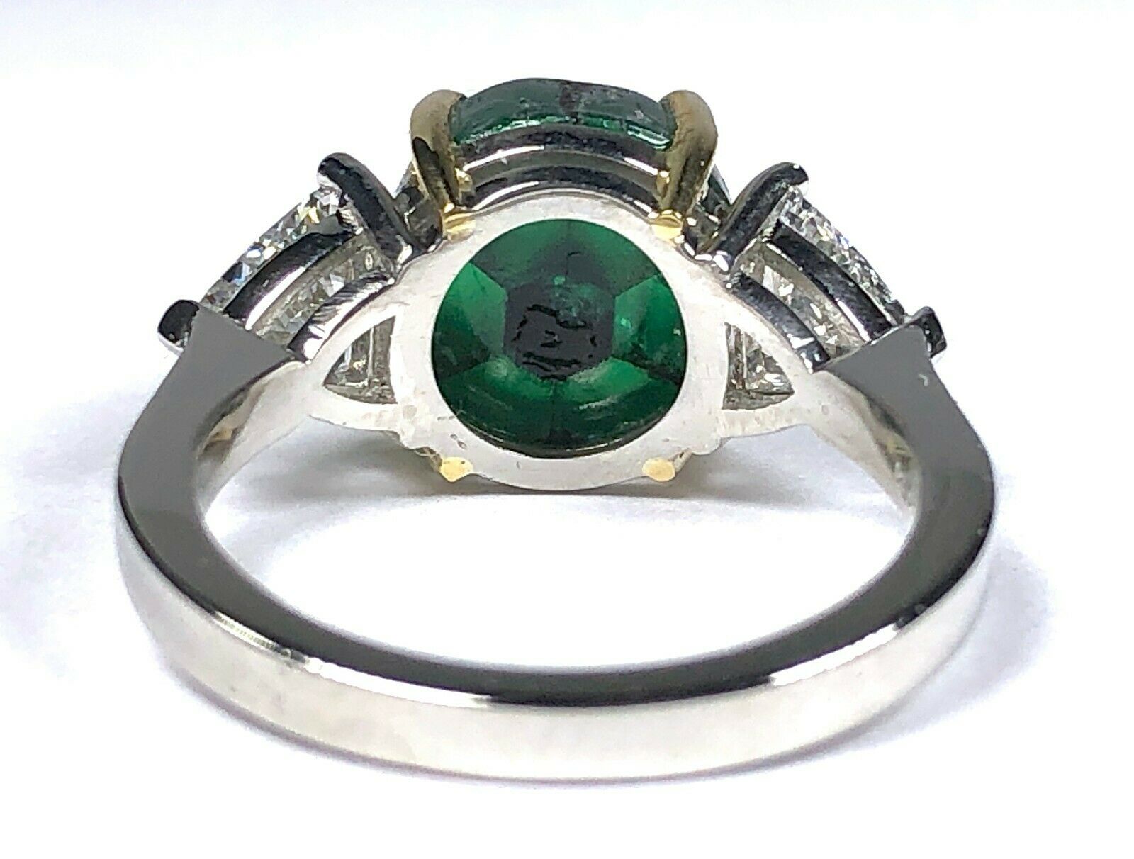 GRS 5.42 ct. Colombian Trapiche Emerald & Trillion Cut Diamond Ring in Platinum & 18K Gold