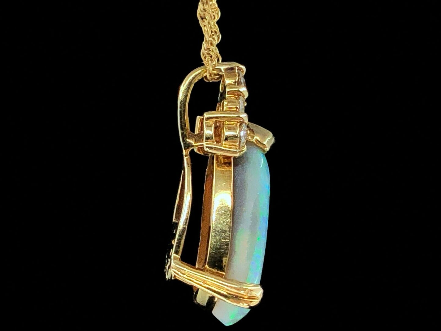 Vintage Precious Opal & Diamond Pendant Necklace in 18K Gold