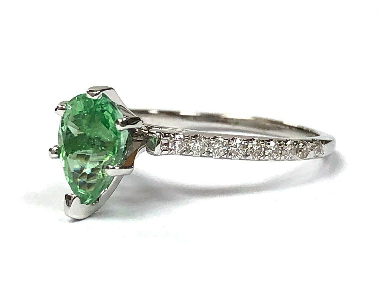 IGI 1.24 ct. Neon Green Paraiba Tourmaline & Diamond Ring in 14K White Gold