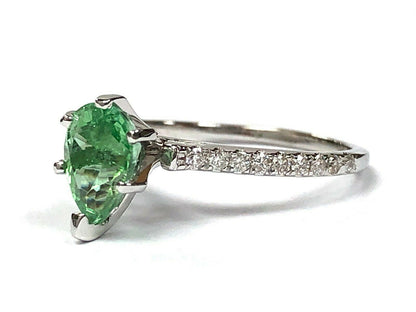 IGI 1.24 ct. Neon Green Paraiba Tourmaline & Diamond Ring in 14K White Gold