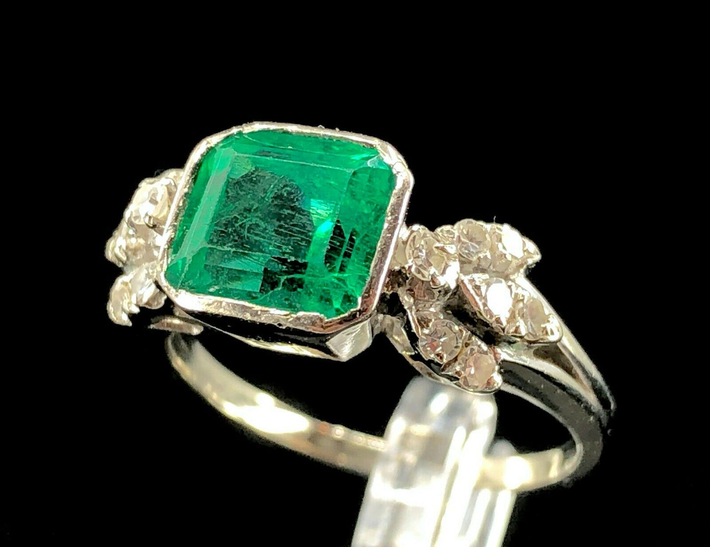 2.00 ct. Natural Colombian Emerald & Diamond Ring in 14K White Gold