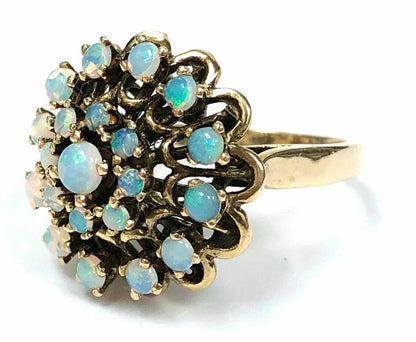 Mid Century Vintage Precious Crystal Opal Cluster Ring in 14K Gold