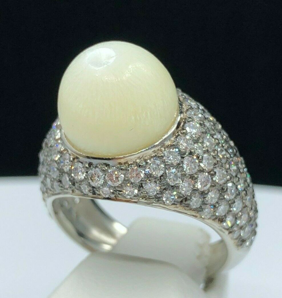 GIA 8.64 ct. Natural "Eyeball" Tridacna Pearl & Diamond Ring in Platinum