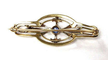 Art Nouveau Era Sapphire Brooch in 14K Gold