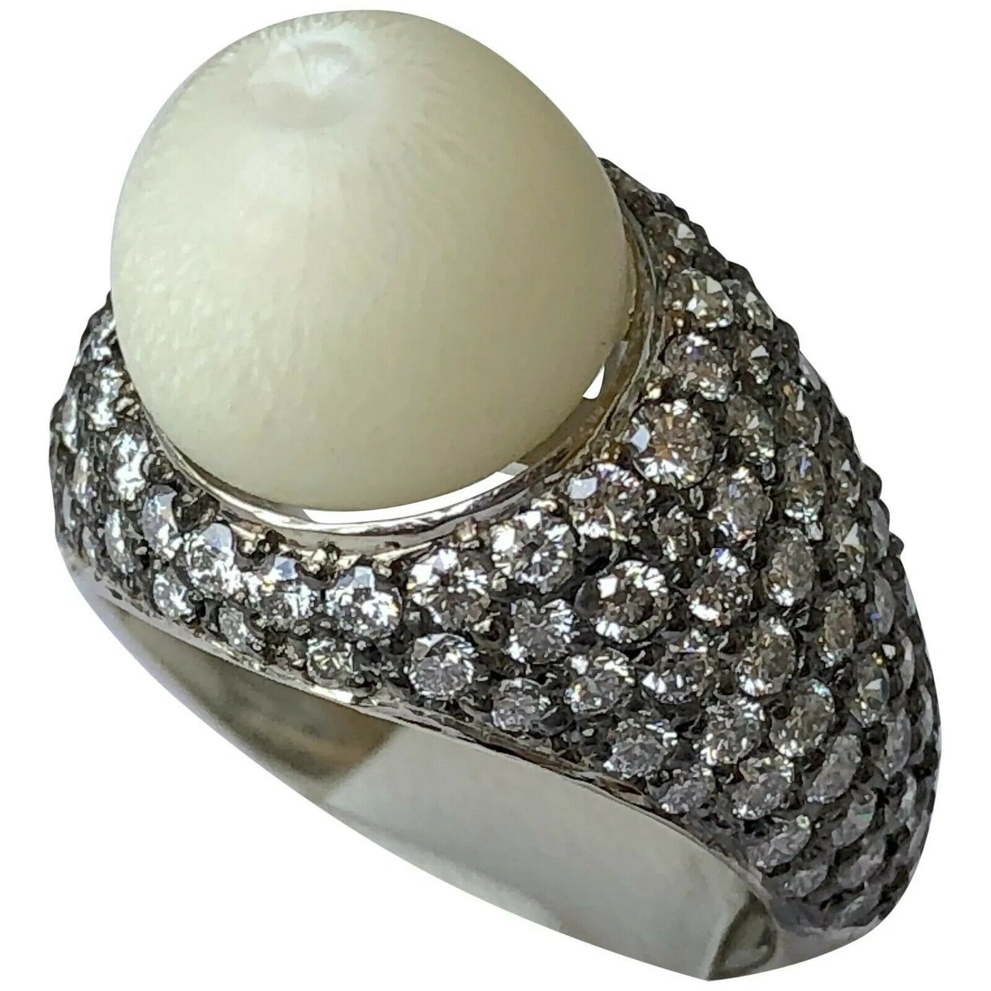 GIA 8.64 ct. Natural "Eyeball" Tridacna Pearl & Diamond Ring in Platinum