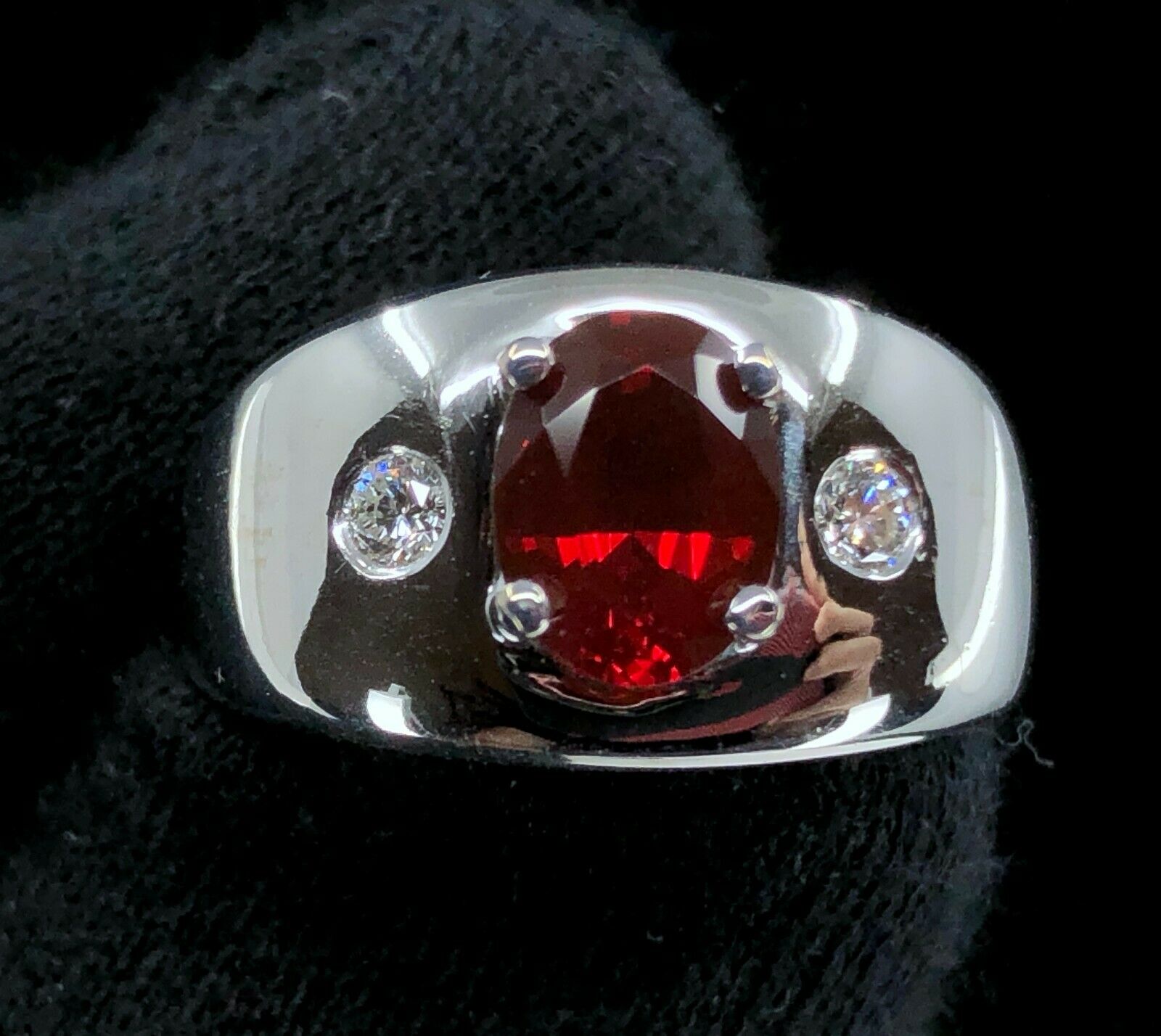 High Quality Red Fire Opal & Diamond Ring in 14K White Gold
