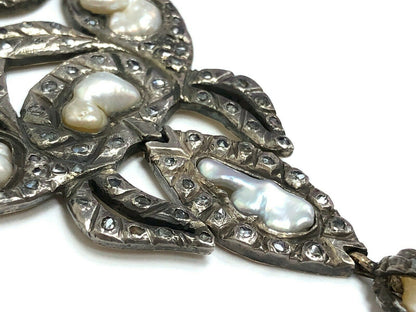 Georgian Era Repro Natural Pearl & Rose Cut Diamond Silver-Topped Gold Pendant