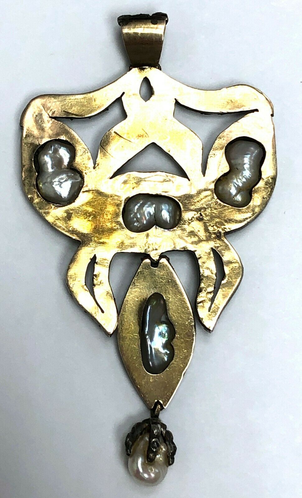 Georgian Era Repro Natural Pearl & Rose Cut Diamond Silver-Topped Gold Pendant