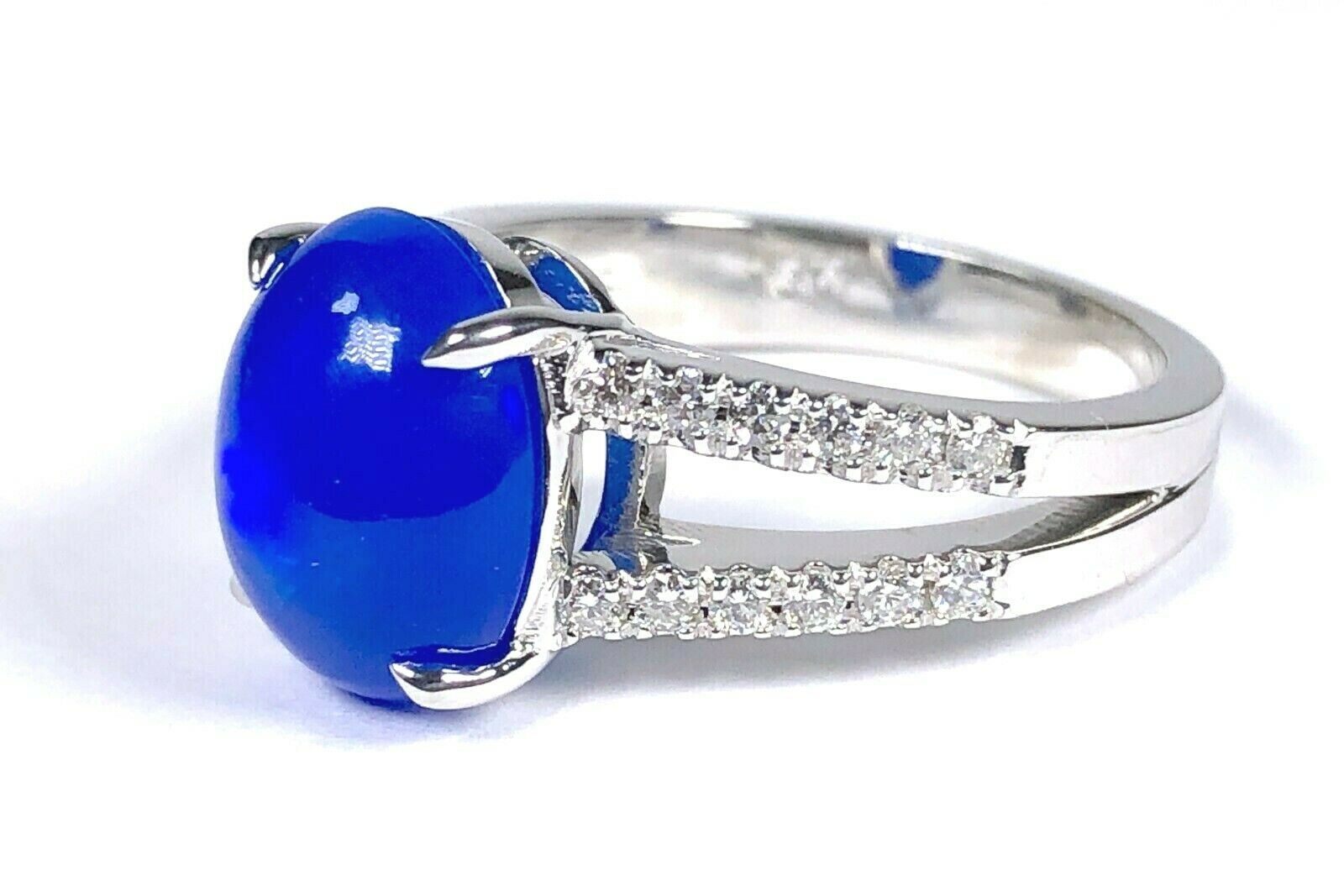 GIA 2.13 ct. Vivid Blue Opal & Diamond Ring in 14K White Gold
