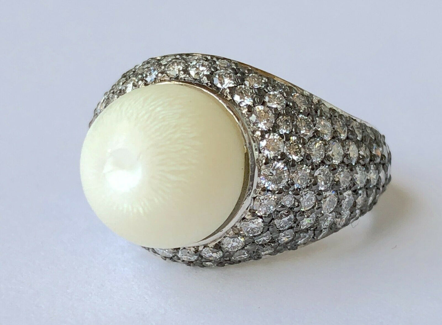 GIA 8.64 ct. Natural "Eyeball" Tridacna Pearl & Diamond Ring in Platinum