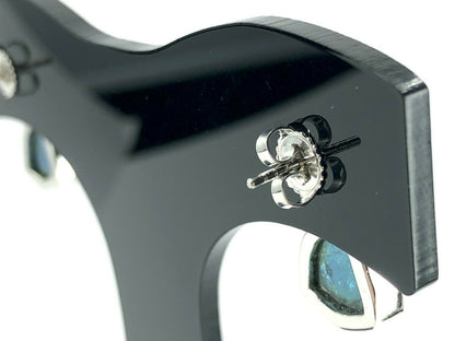Blue Tourmaline Slice & Diamond Earrings in Platinum