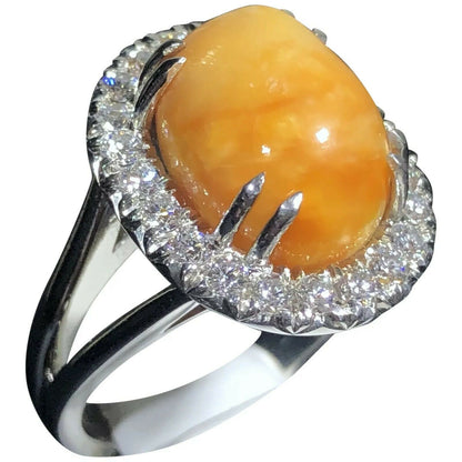 GIA 11.45 ct. Natural Melo Melo Pearl & Diamond Ring in Platinum