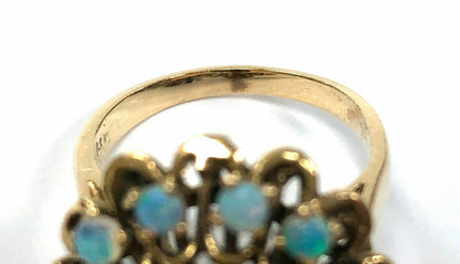 Mid Century Vintage Precious Crystal Opal Cluster Ring in 14K Gold